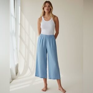 100% Linen Cynthia Rowley Wide Leg Crop Pants In Light Blue Sz XL